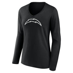Los Angeles Chargers  Women's Personalized Name & Number Monochrome Long Sleeve V-Neck T-Shirt