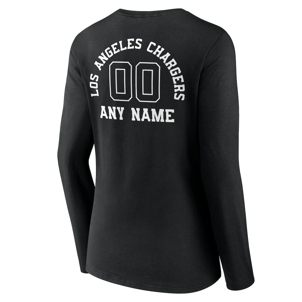 Los Angeles Chargers  Women's Personalized Name & Number Monochrome Long Sleeve V-Neck T-Shirt