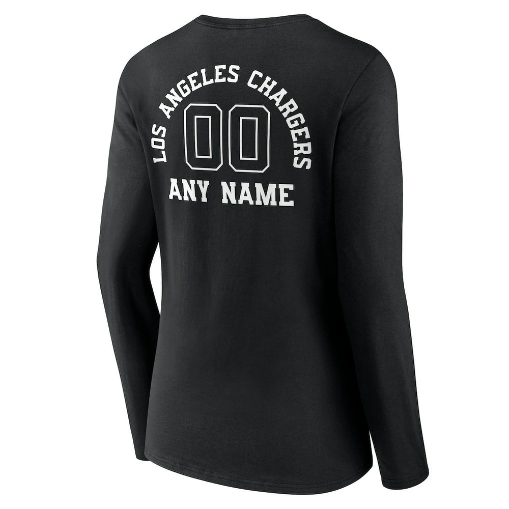 Los Angeles Chargers  Women's Personalized Name & Number Monochrome Long Sleeve V-Neck T-Shirt