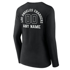 Los Angeles Chargers  Women's Personalized Name & Number Monochrome Long Sleeve V-Neck T-Shirt