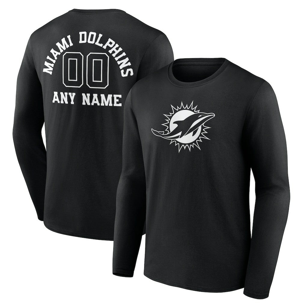 Miami Dolphins  Personalized Name & Number Monochrome Long Sleeve T-Shirt