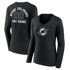 Miami Dolphins  Women's Personalized Name & Number Monochrome Long Sleeve V-Neck T-Shirt