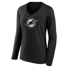 Miami Dolphins  Women's Personalized Name & Number Monochrome Long Sleeve V-Neck T-Shirt