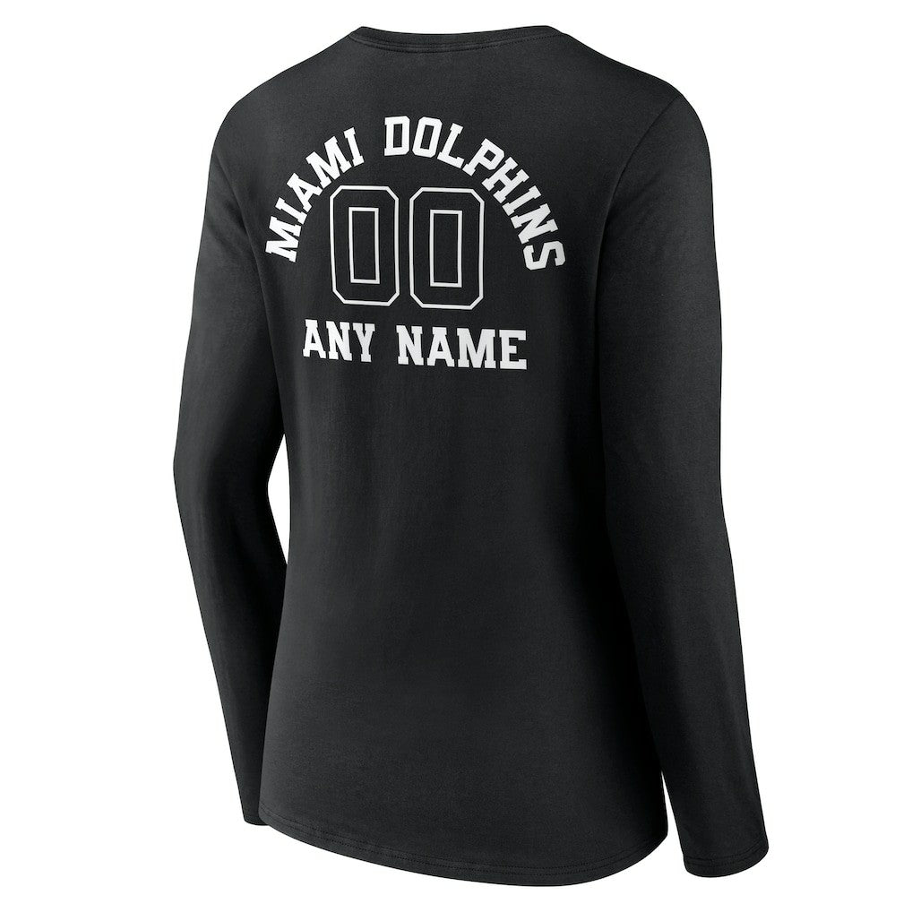 Miami Dolphins  Women's Personalized Name & Number Monochrome Long Sleeve V-Neck T-Shirt
