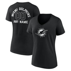 Miami Dolphins  Women's Personalized Name & Number Monochrome V-Neck T-Shirt