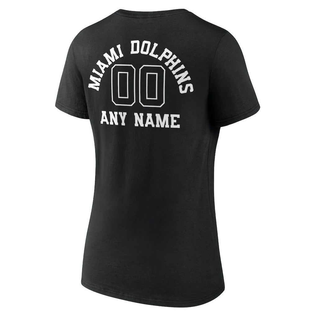 Miami Dolphins  Women's Personalized Name & Number Monochrome V-Neck T-Shirt