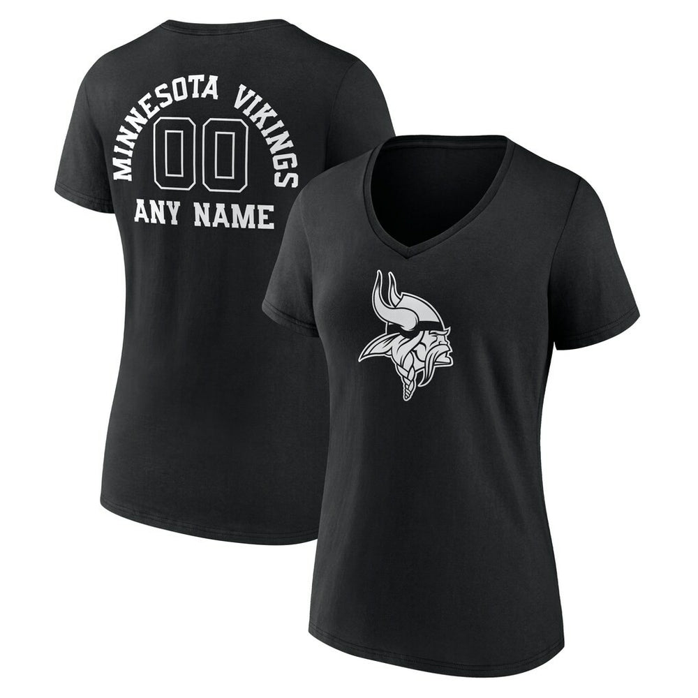 Minnesota Vikings  Women's Personalized Name & Number Monochrome V-Neck T-Shirt