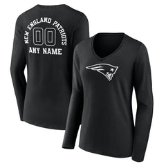 New England Patriots  Women's Personalized Name & Number Monochrome Long Sleeve V-Neck T-Shirt
