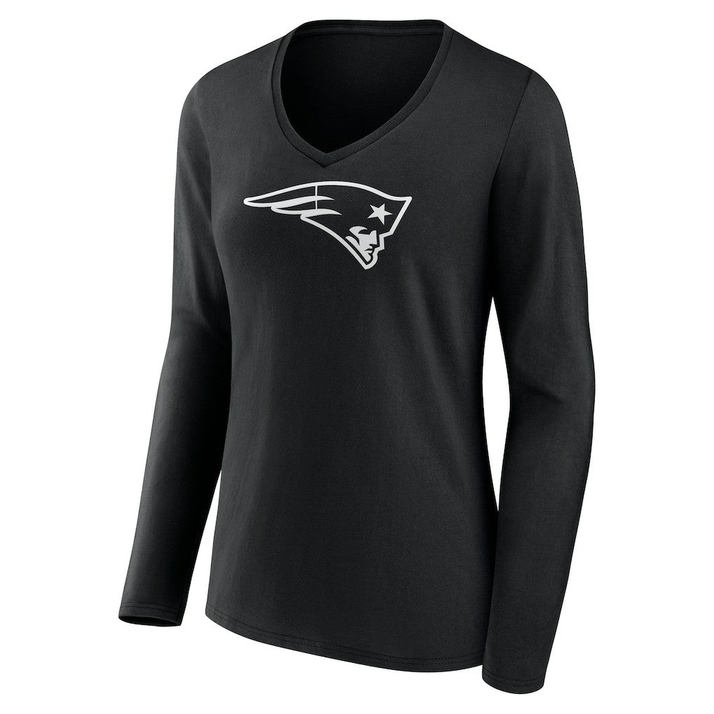 New England Patriots  Women's Personalized Name & Number Monochrome Long Sleeve V-Neck T-Shirt