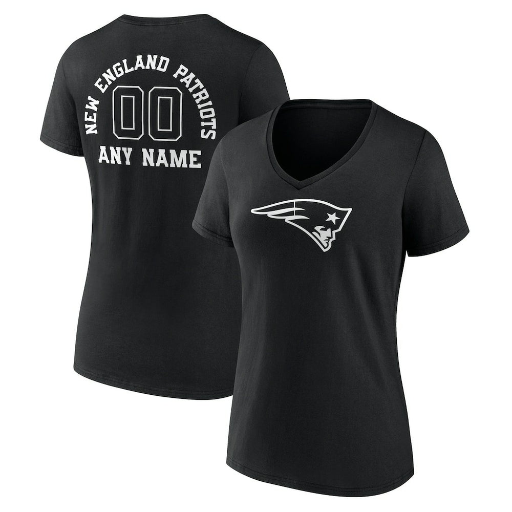 New England Patriots  Women's Personalized Name & Number Monochrome V-Neck T-Shirt