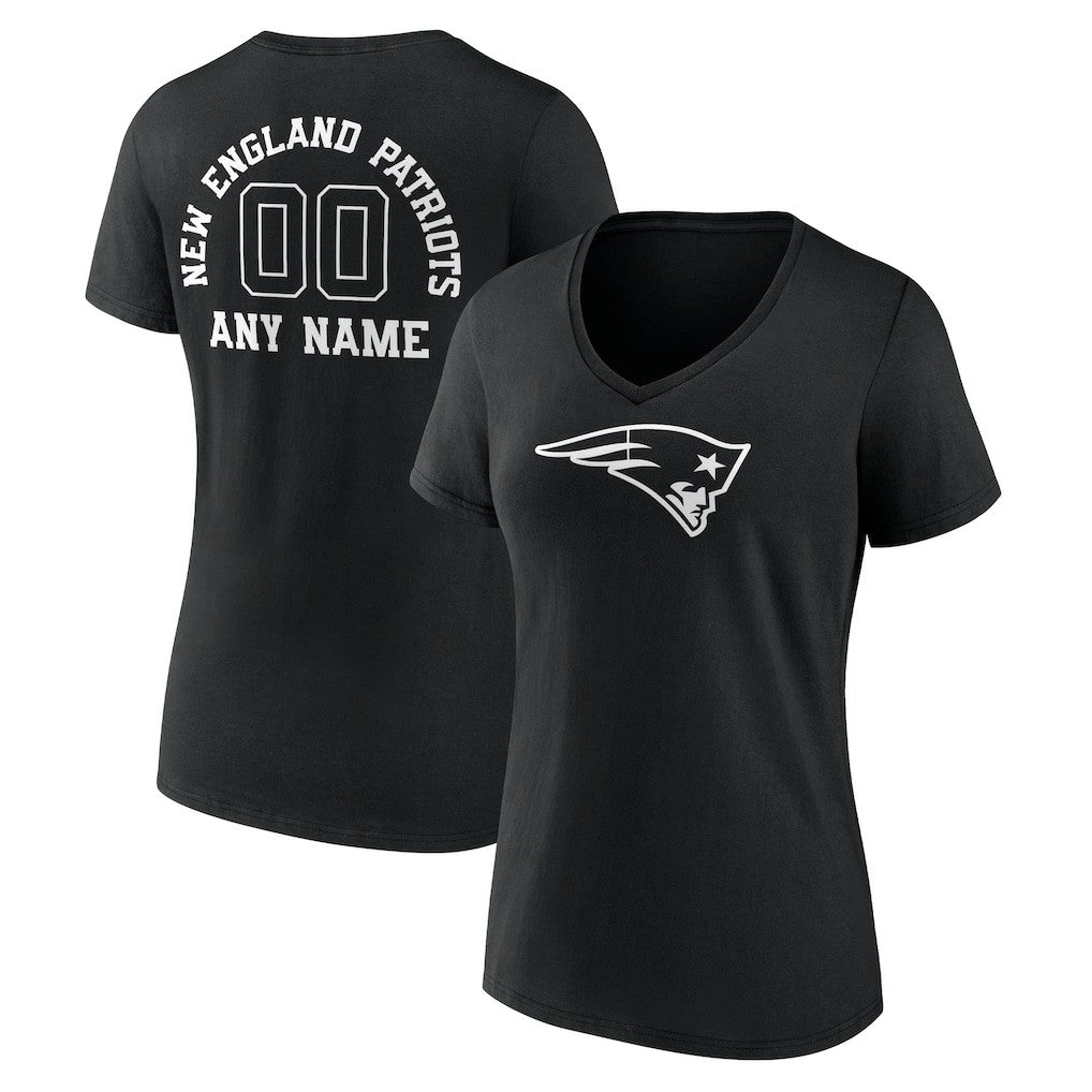 New England Patriots  Women's Personalized Name & Number Monochrome V-Neck T-Shirt