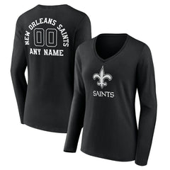 New Orleans Saints  Women's Personalized Name & Number Monochrome Long Sleeve V-Neck T-Shirt