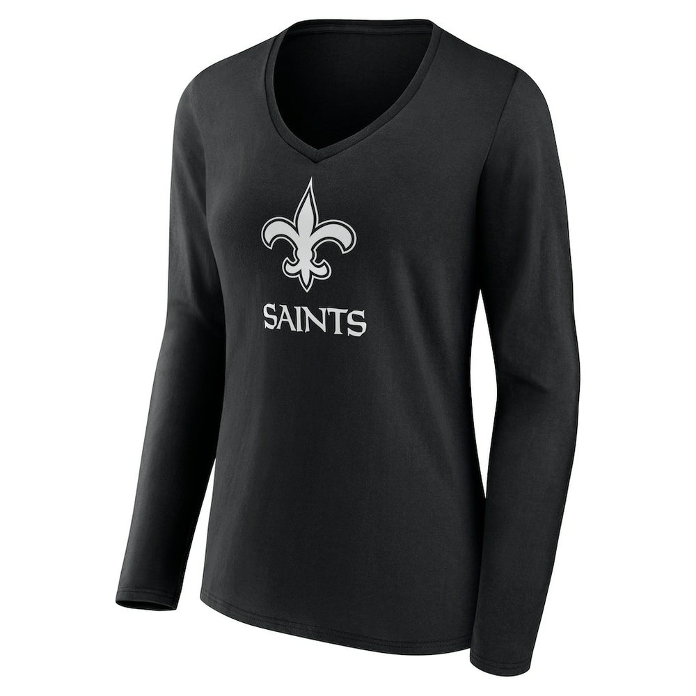 New Orleans Saints  Women's Personalized Name & Number Monochrome Long Sleeve V-Neck T-Shirt