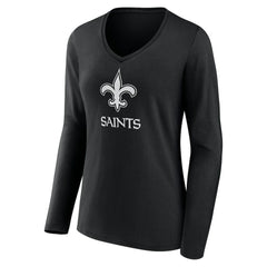 New Orleans Saints  Women's Personalized Name & Number Monochrome Long Sleeve V-Neck T-Shirt