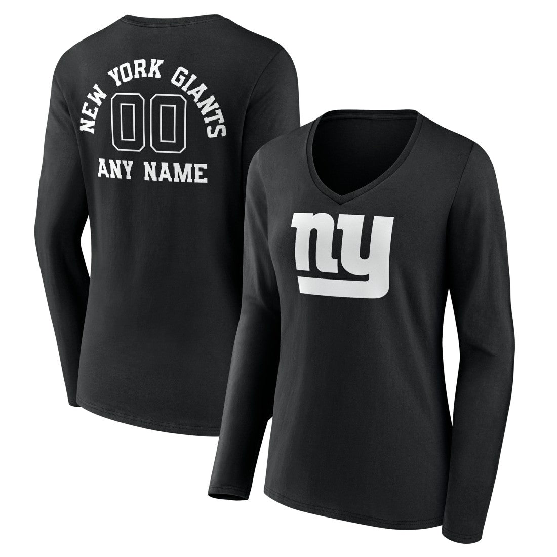 New York Giants  Women's Personalized Name & Number Monochrome Long Sleeve V-Neck T-Shirt