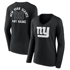 New York Giants  Women's Personalized Name & Number Monochrome Long Sleeve V-Neck T-Shirt