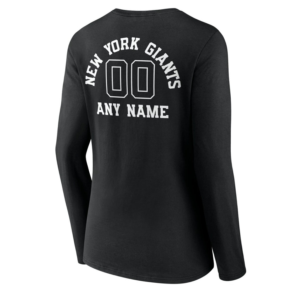 New York Giants  Women's Personalized Name & Number Monochrome Long Sleeve V-Neck T-Shirt