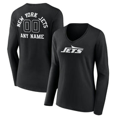 New York Jets  Women's Personalized Name & Number Monochrome Long Sleeve V-Neck T-Shirt