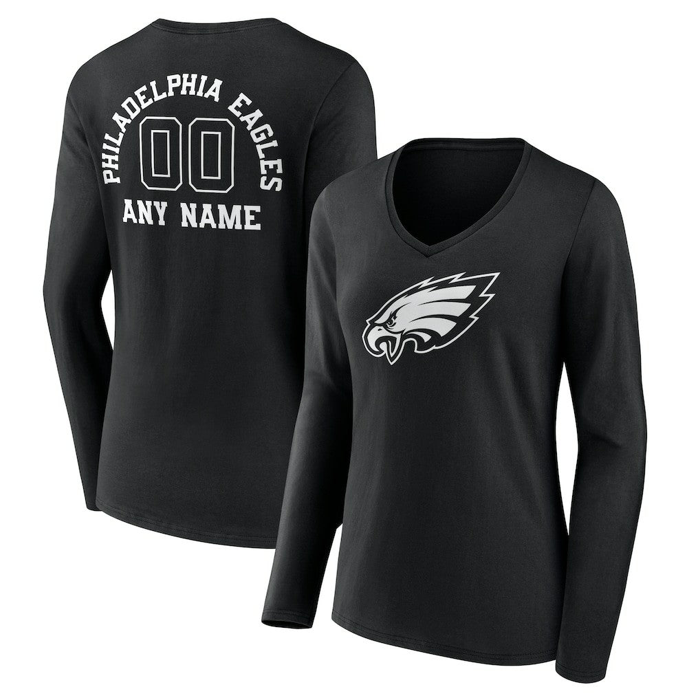 Philadelphia Eagles  Women's Personalized Name & Number Monochrome Long Sleeve V-Neck T-Shirt