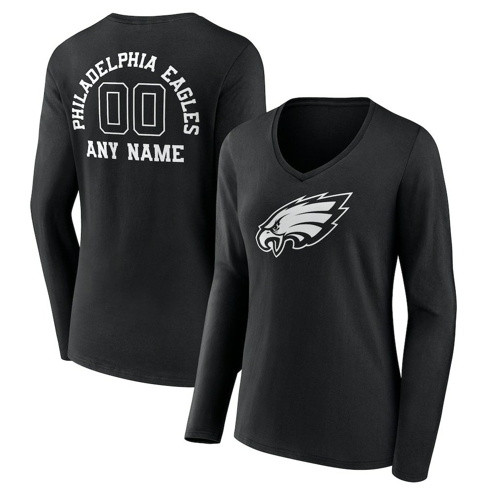 Philadelphia Eagles  Women's Personalized Name & Number Monochrome Long Sleeve V-Neck T-Shirt