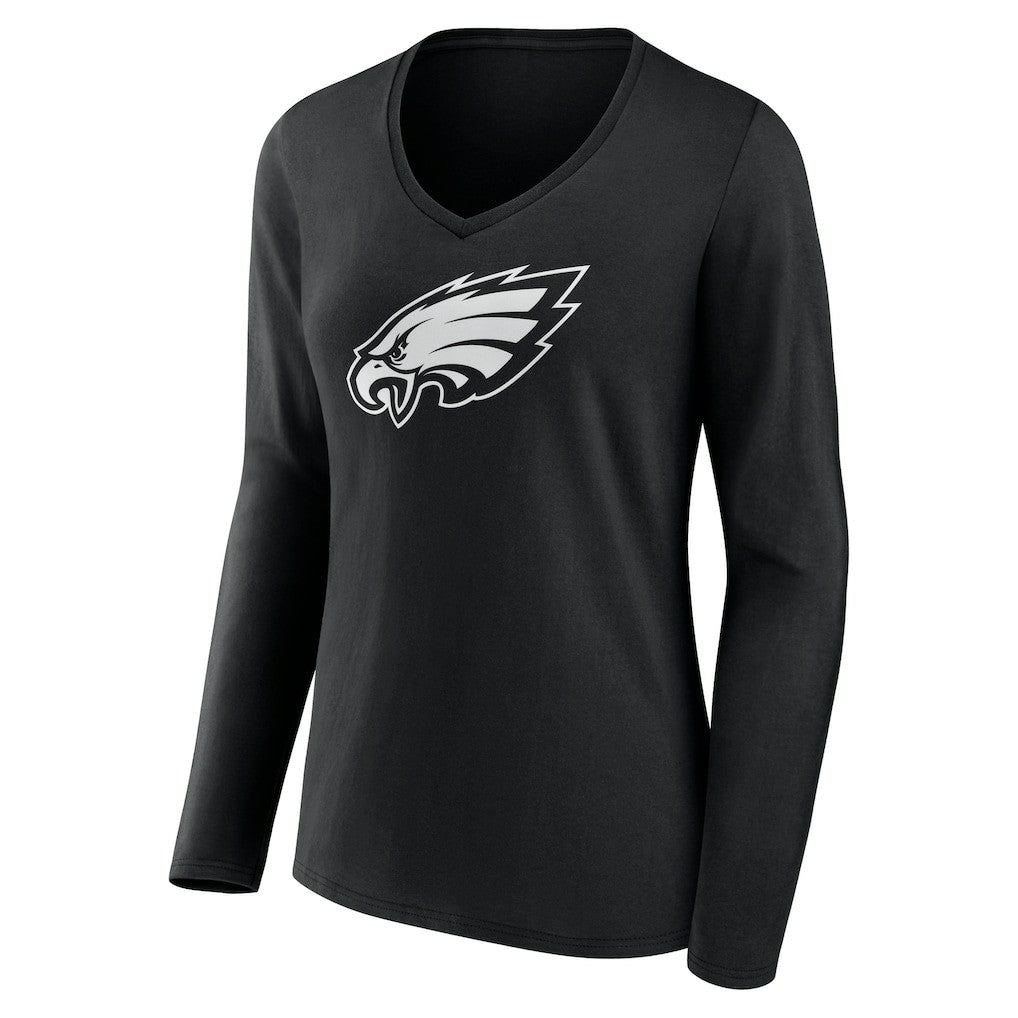 Philadelphia Eagles  Women's Personalized Name & Number Monochrome Long Sleeve V-Neck T-Shirt