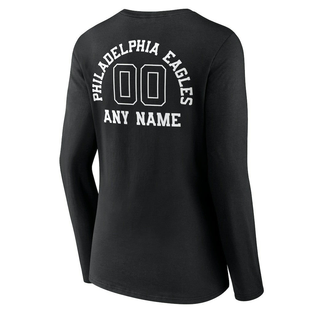 Philadelphia Eagles  Women's Personalized Name & Number Monochrome Long Sleeve V-Neck T-Shirt