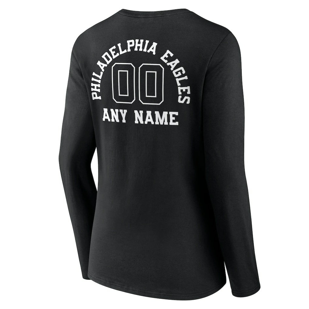 Philadelphia Eagles  Women's Personalized Name & Number Monochrome Long Sleeve V-Neck T-Shirt