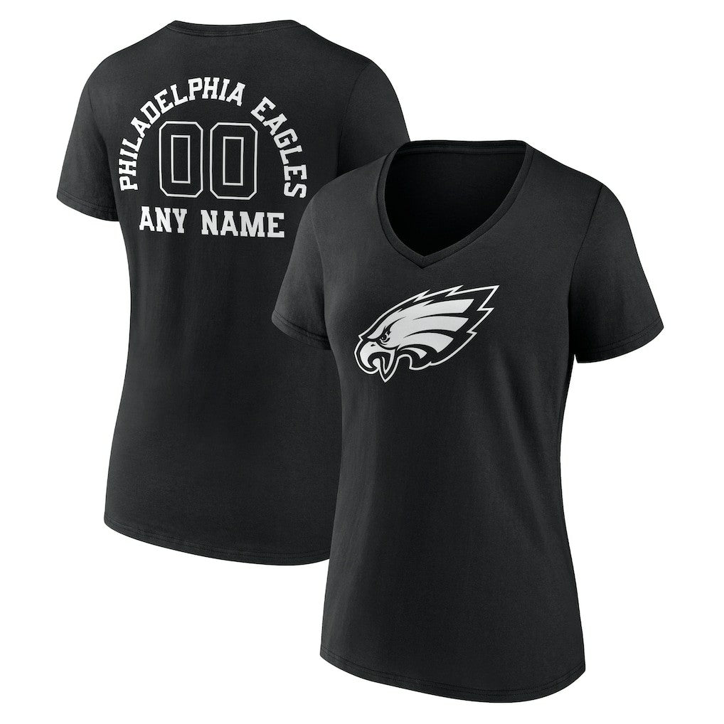 Philadelphia Eagles  Women's Personalized Name & Number Monochrome V-Neck T-Shirt