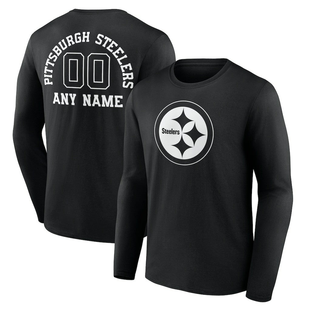 Pittsburgh Steelers  Personalized Name & Number Monochrome Long Sleeve T-Shirt