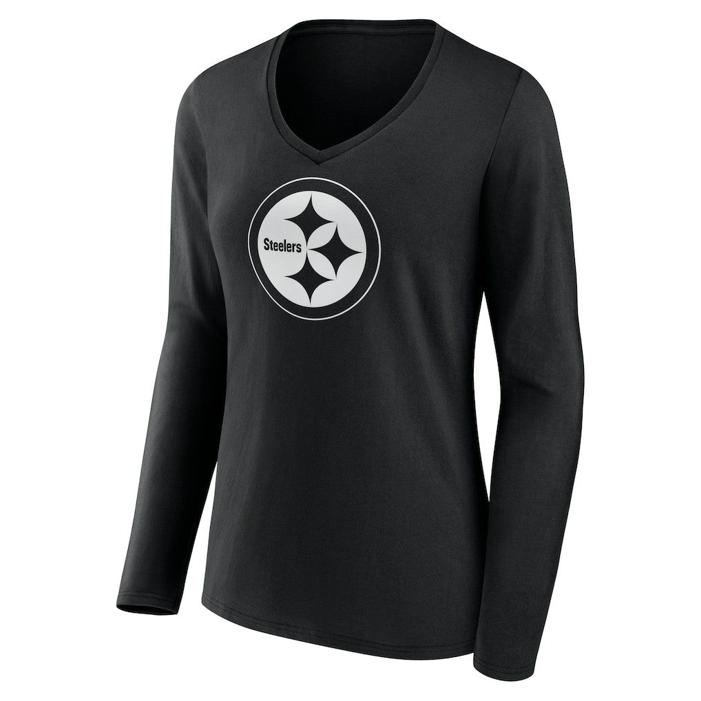 Pittsburgh Steelers  Women's Personalized Name & Number Monochrome Long Sleeve V-Neck T-Shirt
