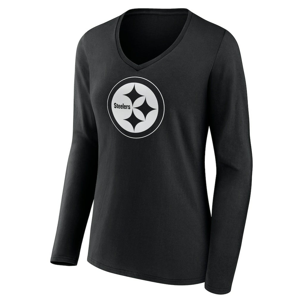 Pittsburgh Steelers  Women's Personalized Name & Number Monochrome Long Sleeve V-Neck T-Shirt
