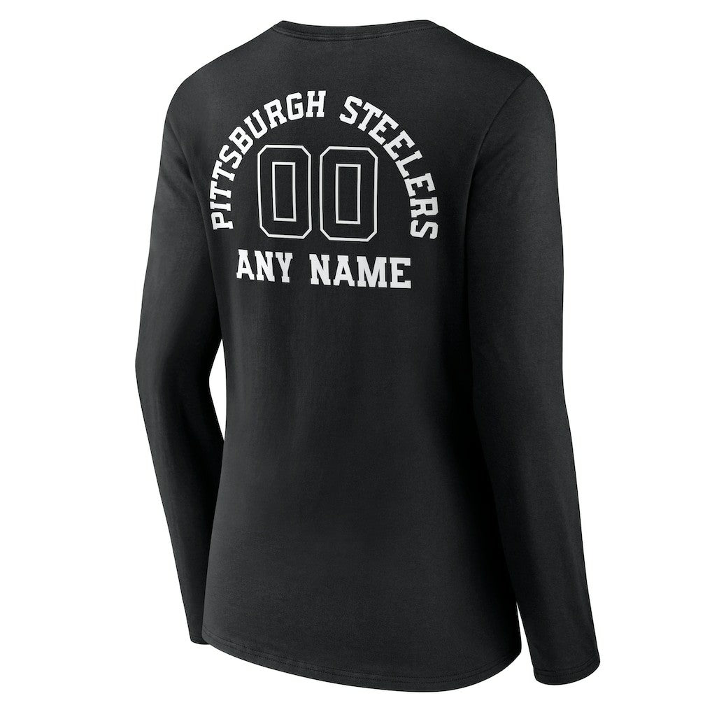 Pittsburgh Steelers  Women's Personalized Name & Number Monochrome Long Sleeve V-Neck T-Shirt