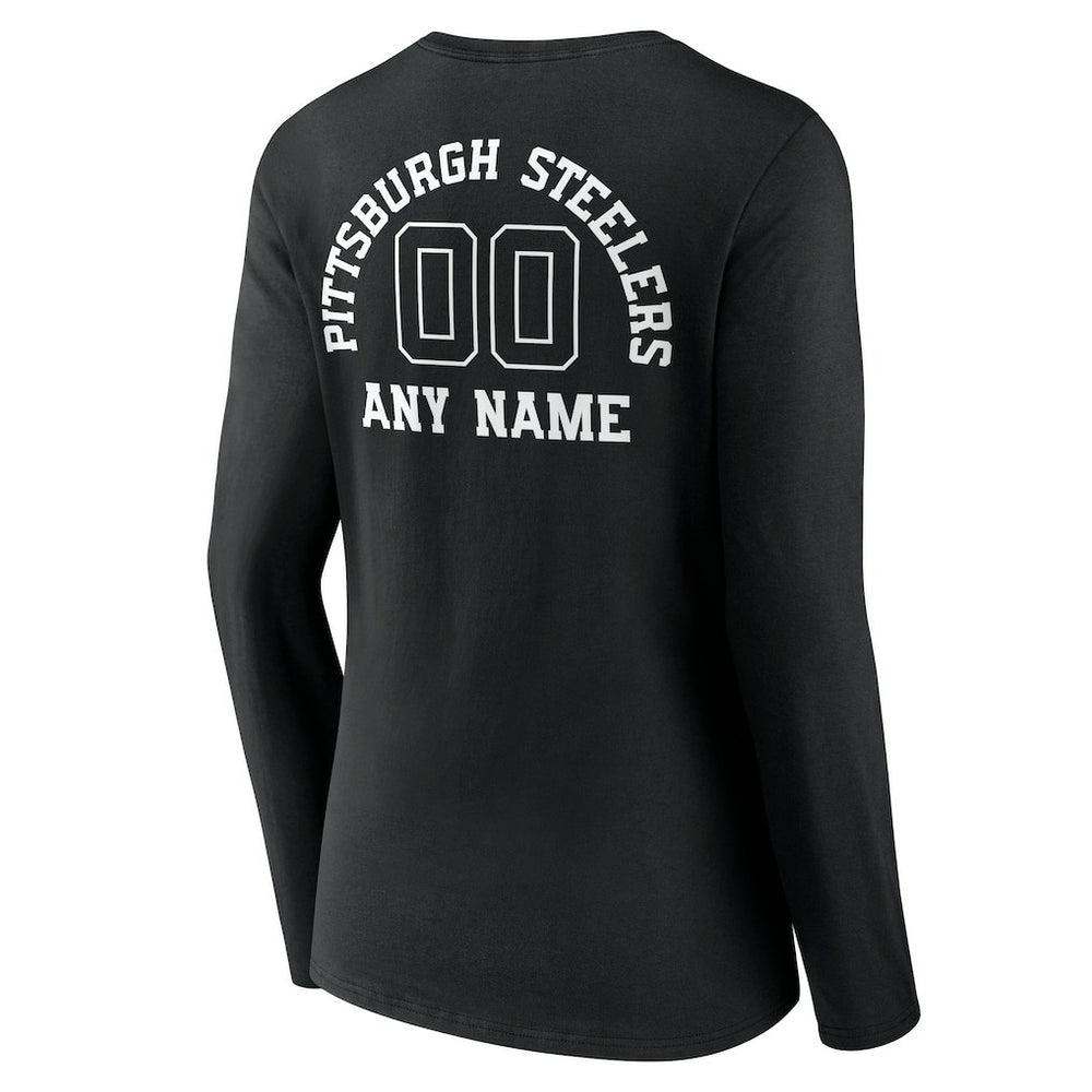 Pittsburgh Steelers  Women's Personalized Name & Number Monochrome Long Sleeve V-Neck T-Shirt