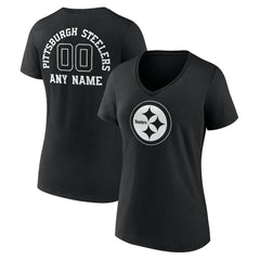Pittsburgh Steelers  Women's Personalized Name & Number Monochrome V-Neck T-Shirt