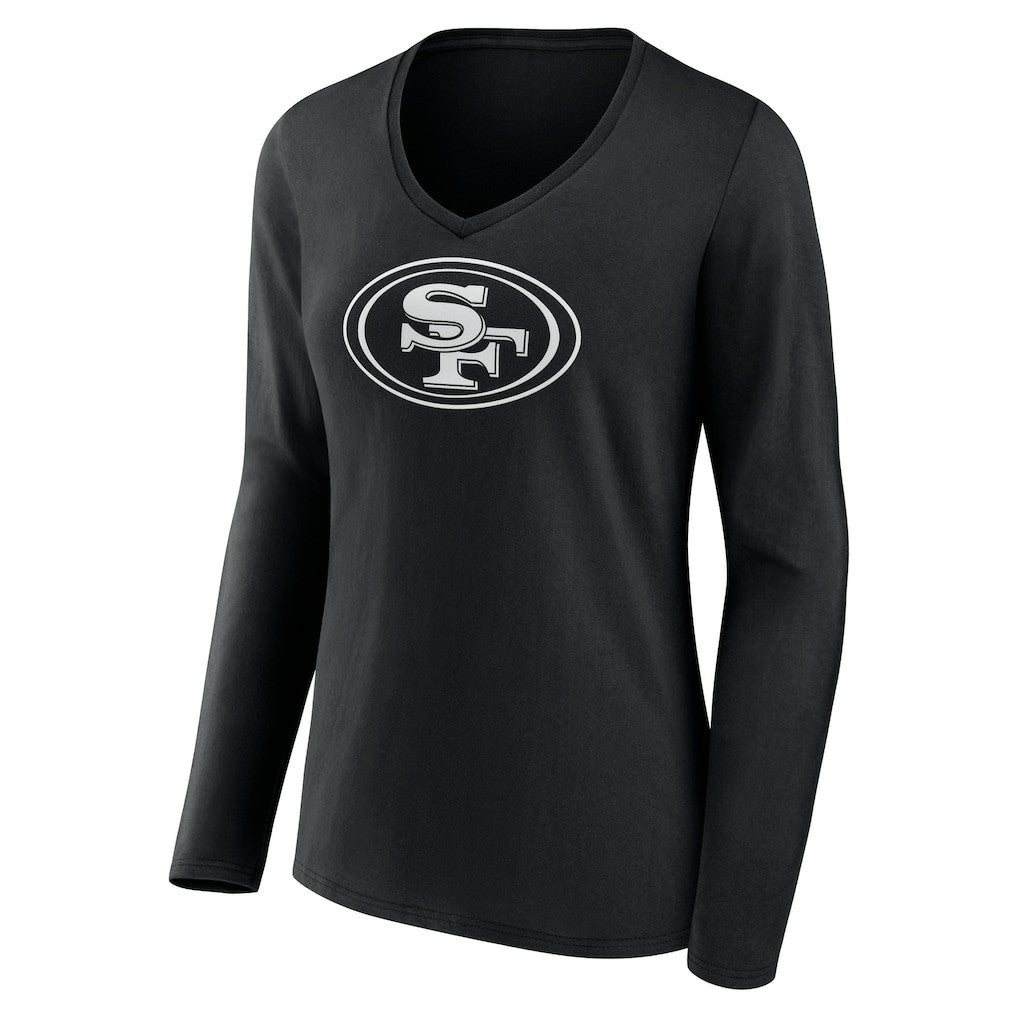 San Francisco 49ers  Women's Personalized Name & Number Monochrome Long Sleeve V-Neck T-Shirt