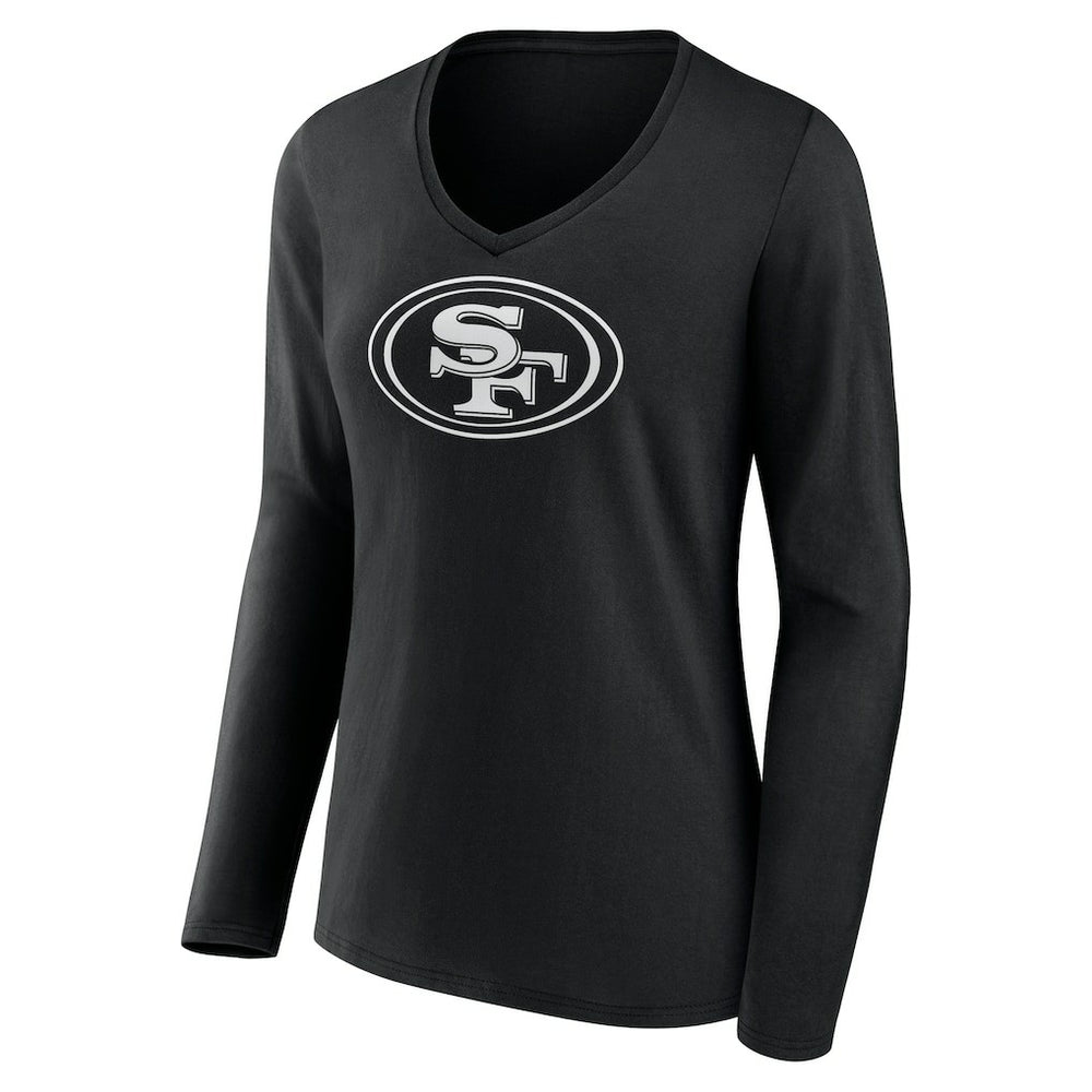 San Francisco 49ers  Women's Personalized Name & Number Monochrome Long Sleeve V-Neck T-Shirt