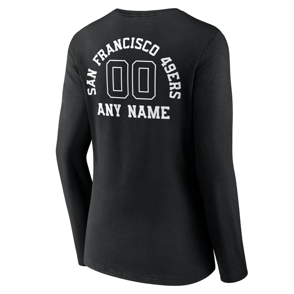 San Francisco 49ers  Women's Personalized Name & Number Monochrome Long Sleeve V-Neck T-Shirt