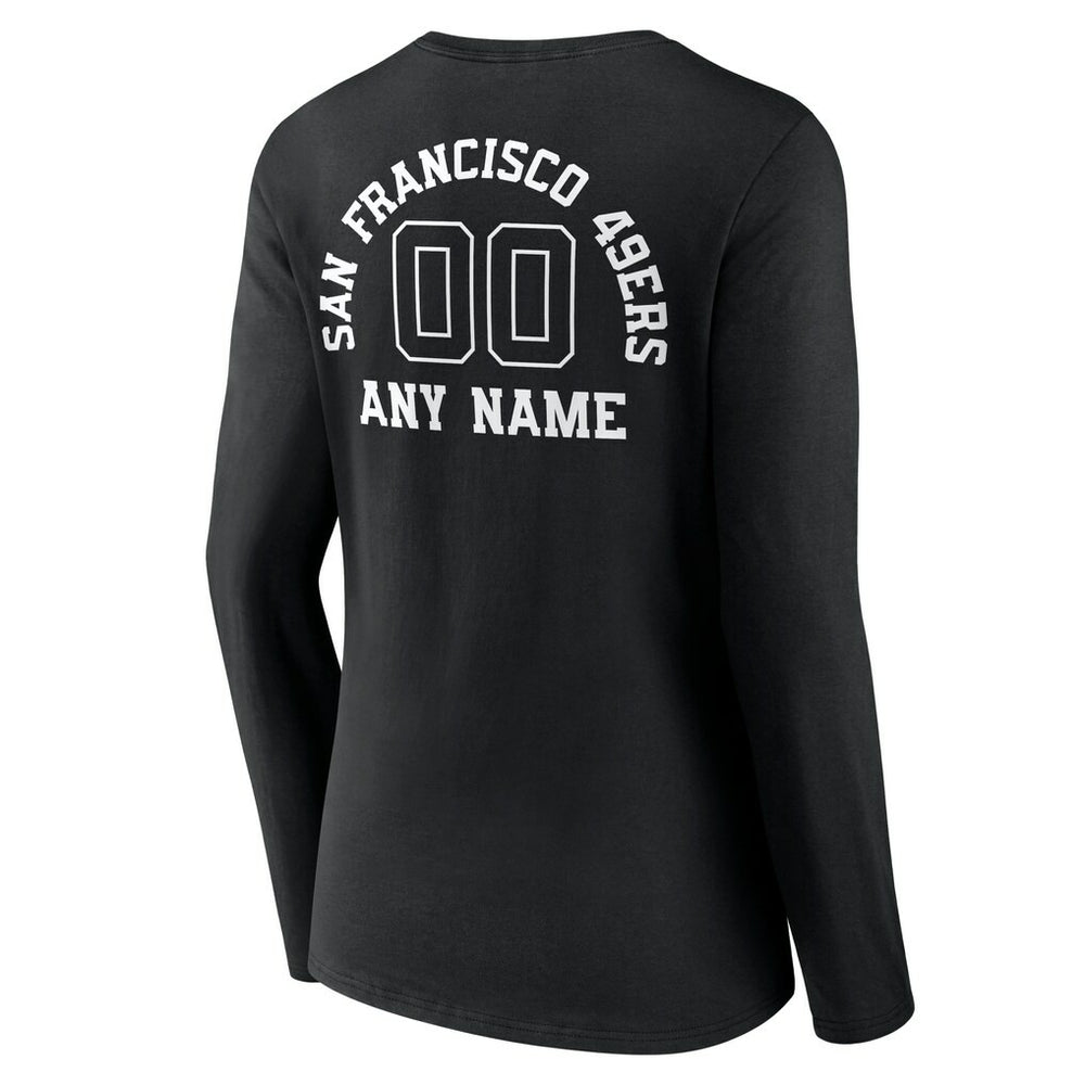 San Francisco 49ers  Women's Personalized Name & Number Monochrome Long Sleeve V-Neck T-Shirt