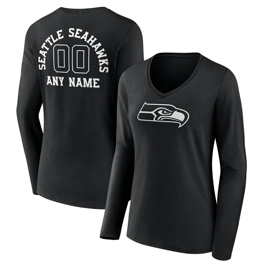 Seattle Seahawks  Women's Personalized Name & Number Monochrome Long Sleeve V-Neck T-Shirt