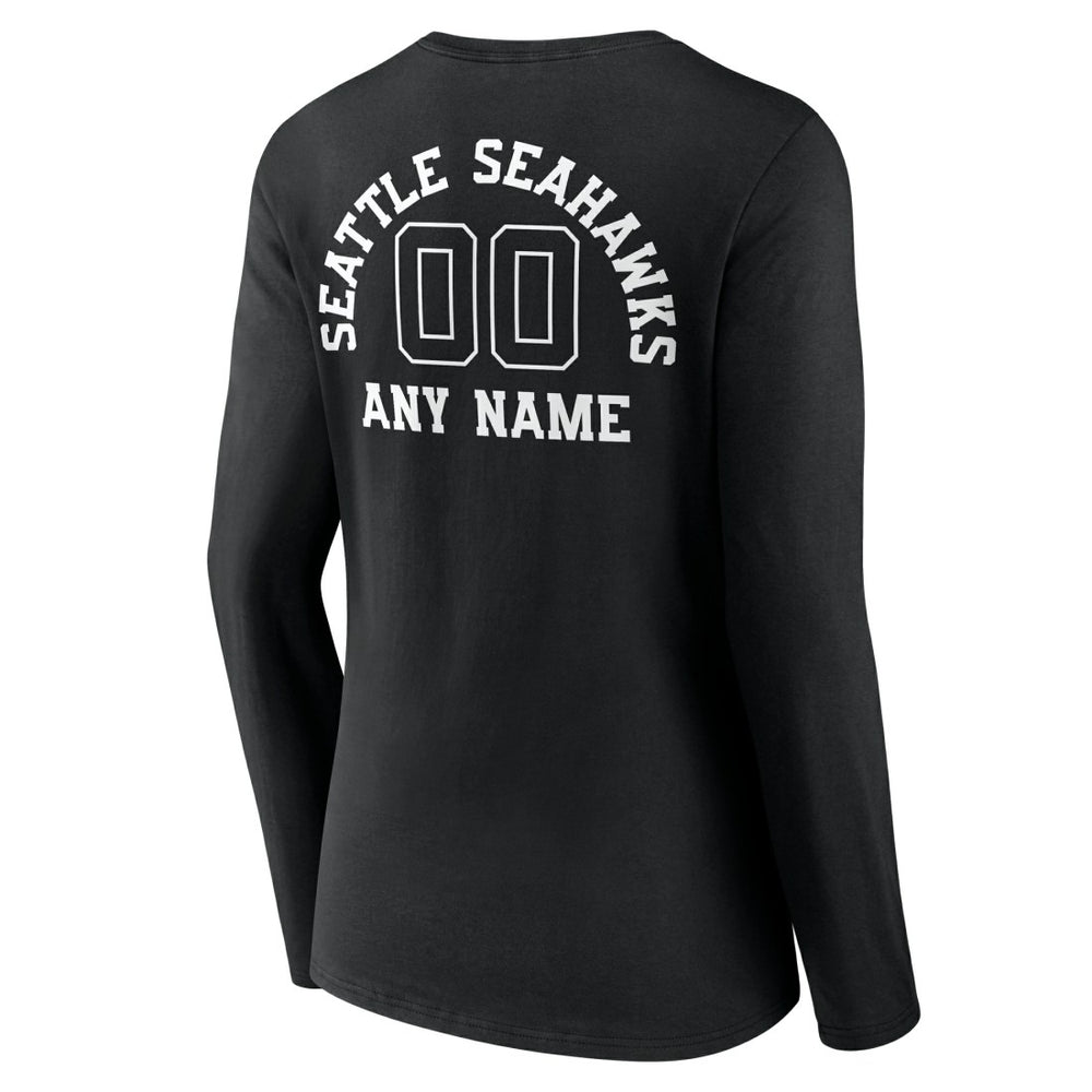 Seattle Seahawks  Women's Personalized Name & Number Monochrome Long Sleeve V-Neck T-Shirt