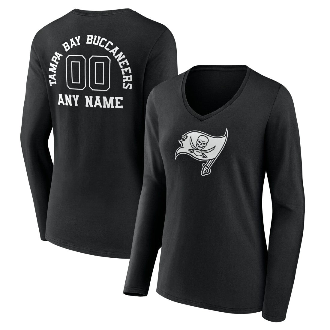 Tampa Bay Buccaneers  Women's Personalized Name & Number Monochrome Long Sleeve V-Neck T-Shirt