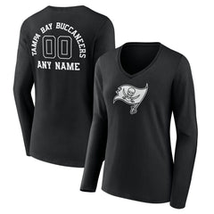 Tampa Bay Buccaneers  Women's Personalized Name & Number Monochrome Long Sleeve V-Neck T-Shirt