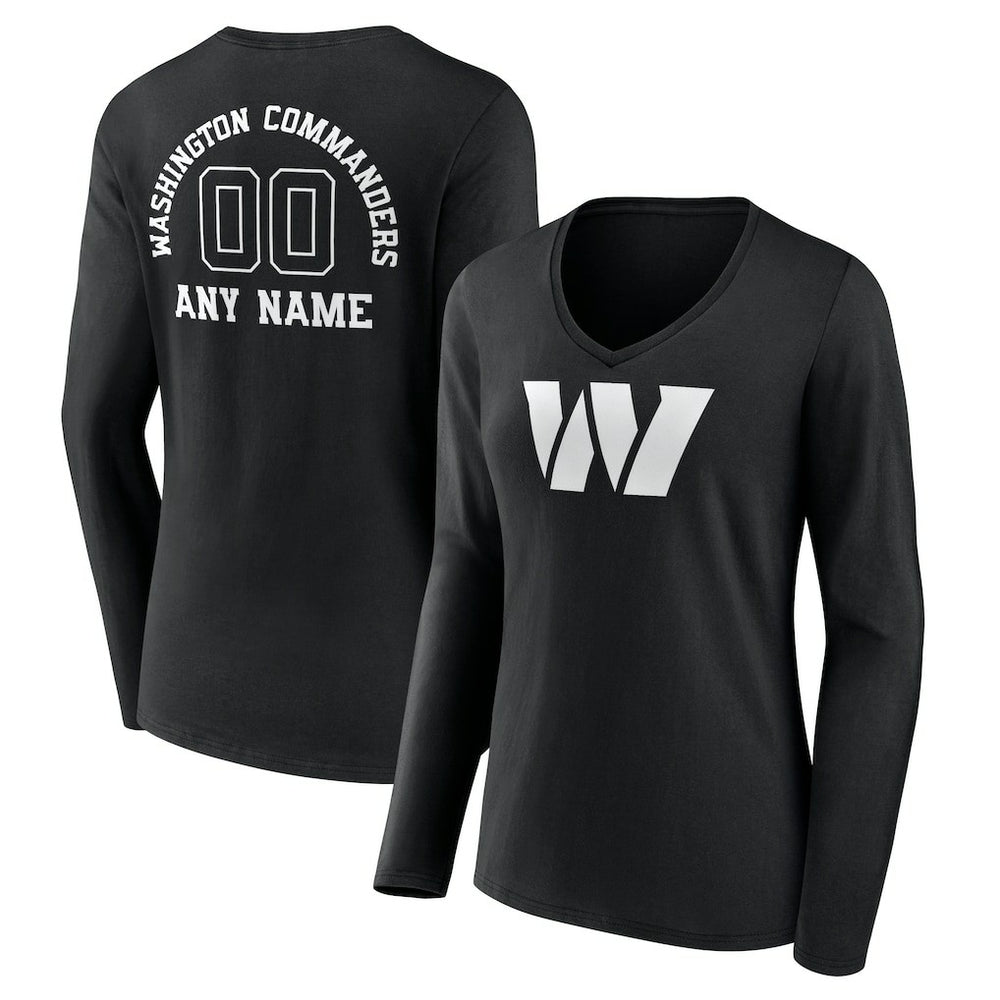 Washington Commanders  Women's Personalized Name & Number Monochrome Long Sleeve V-Neck T-Shirt