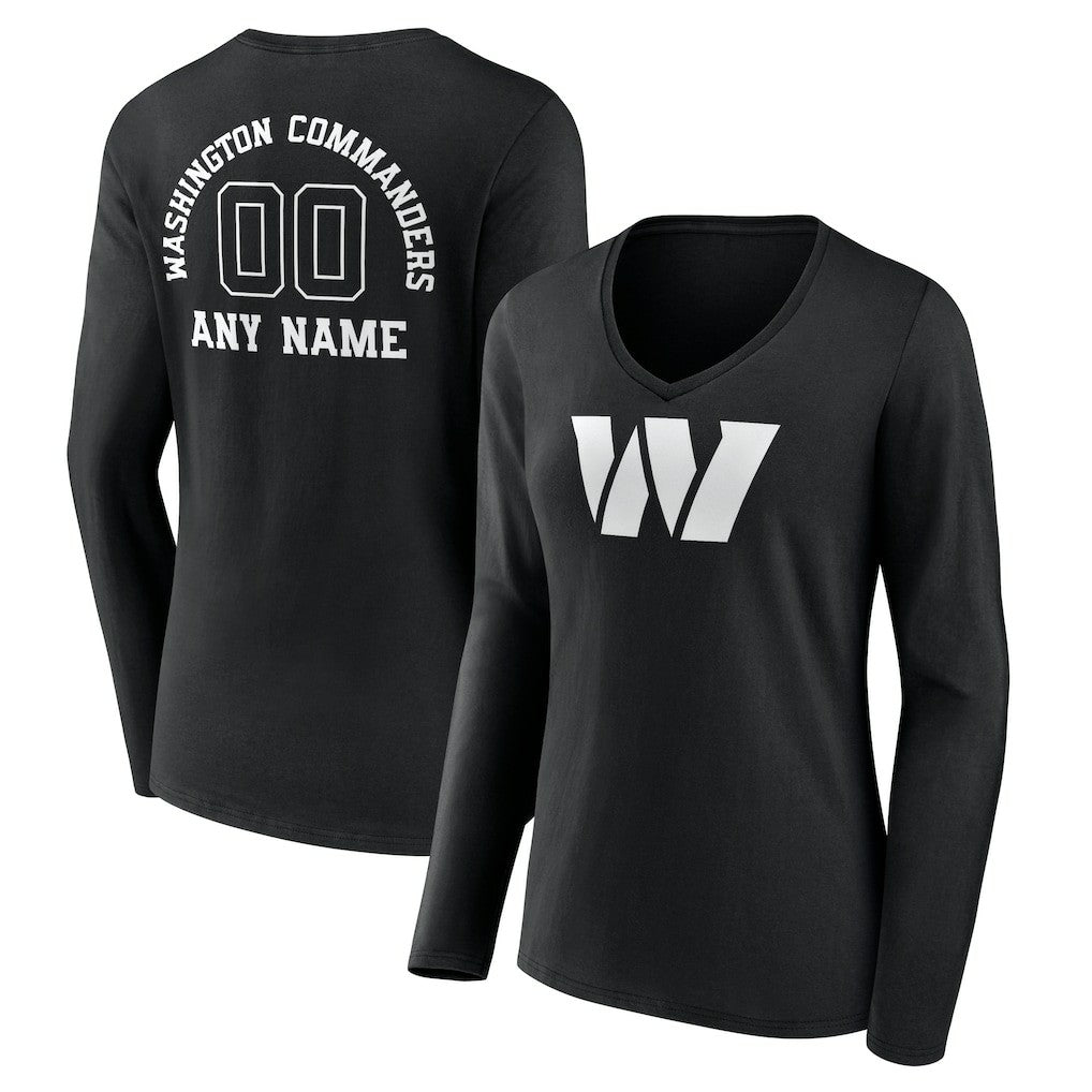 Washington Commanders  Women's Personalized Name & Number Monochrome Long Sleeve V-Neck T-Shirt