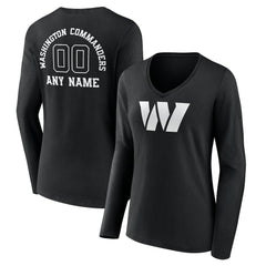 Washington Commanders  Women's Personalized Name & Number Monochrome Long Sleeve V-Neck T-Shirt