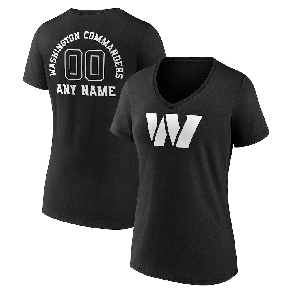 Washington Commanders  Women's Personalized Name & Number Monochrome V-Neck T-Shirt