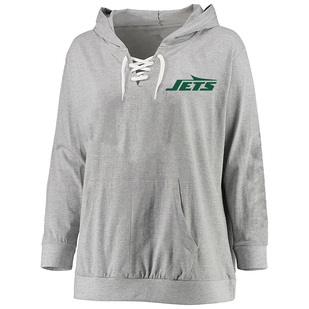 New York Jets Fanatics Women's Plus Size Lace-up Pullover Hoodie