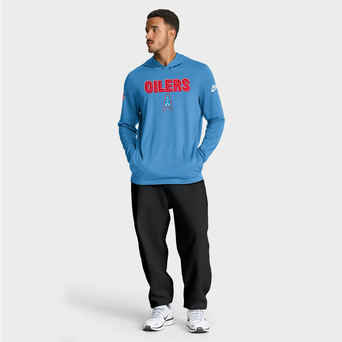 Tennessee Titans Nike Sideline Oilers Throwback Dri-FIT Long Sleeve Hoodie T-Shirt