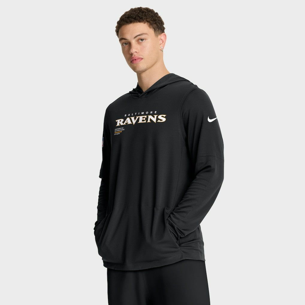 Baltimore Ravens Nike Sideline Pure Fury Performance Long Sleeve Hoodie T-Shirt
