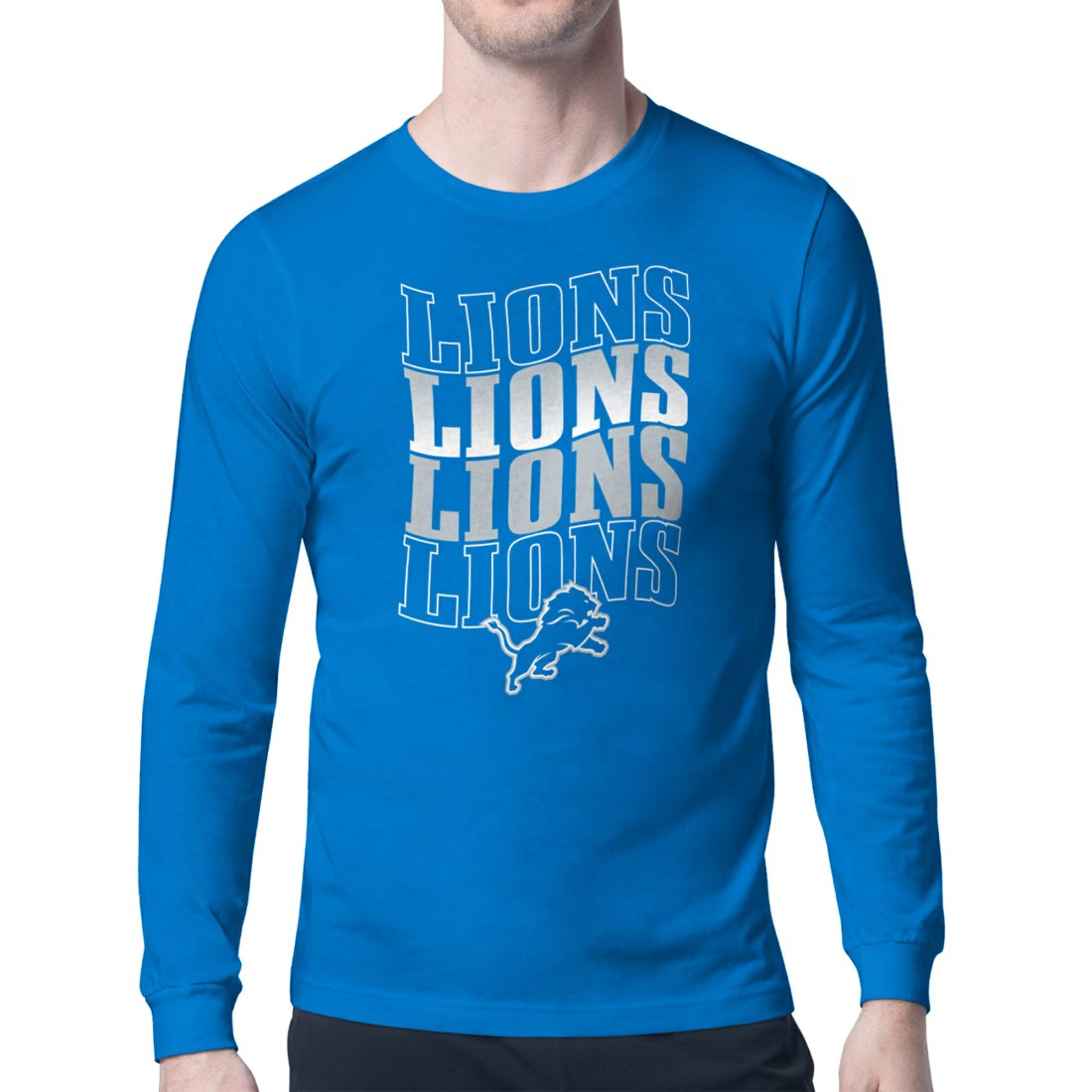 Detroit Lions  Starter Four Team Name Retro Logo Long Sleeve T-Shirt